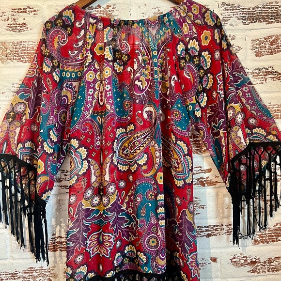 Lilypad Sheer Fringed Blouse Floral Paisley Boho Chic Size M - Picture 7 of 14